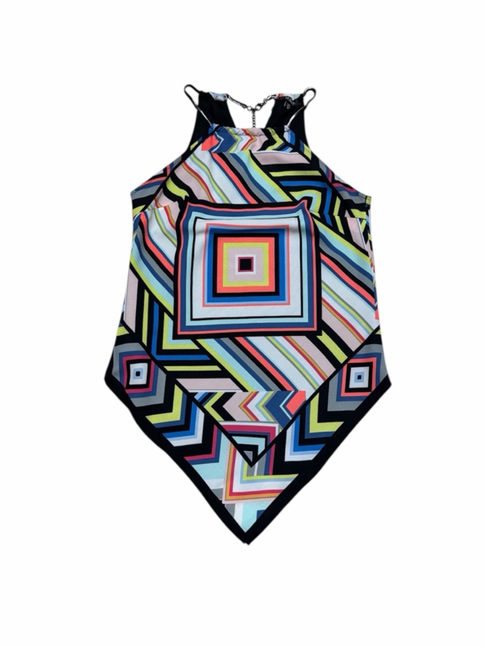 XOXO Halter Tank Top Womens XS Geometric Blouse Sleeveless Y2K Pointed Hem Shirt